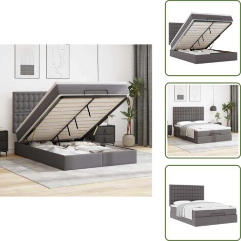 The Living Store Struttura Letto Pouf con Materasso Grigio 140x190 cm Similpelle - Materasso a molle insacchettate