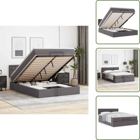 The Living Store Struttura Letto Pouf con Materasso Grigio 140x200 cm Similpelle - Letto con testiera