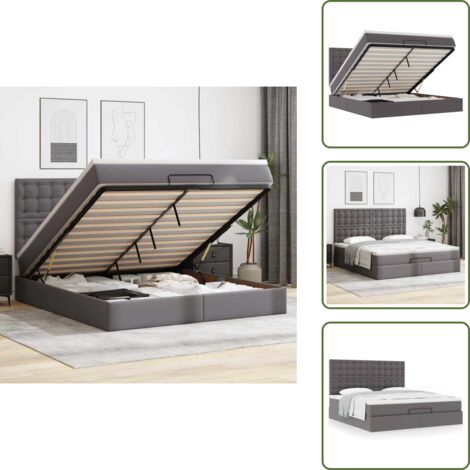 The Living Store Struttura Letto Pouf con Materasso Grigio 180x200 cm Similpelle - Materasso a molle insacchettate