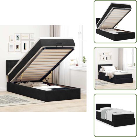 The Living Store Struttura Letto Pouf con Materasso Nero 100x200 cm Velluto - Materasso a molle insacchettate