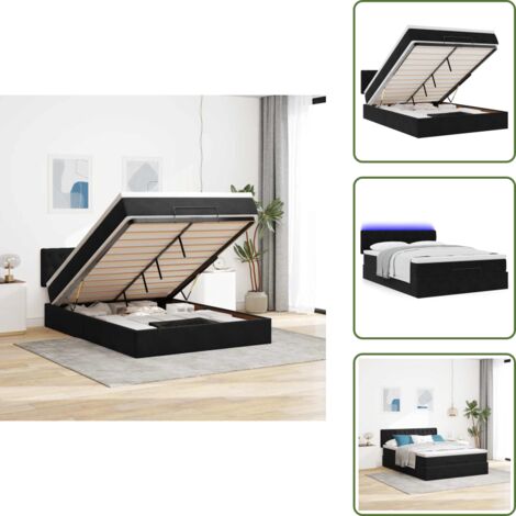 The Living Store Struttura Letto Pouf con Materasso Nero 140x190 cm in Velluto - Pouf con materasso