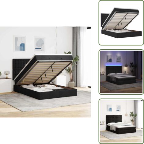 The Living Store Struttura Letto Pouf con Materasso Nero 140x200 cm in Tessuto - Materasso a molle insacchettate