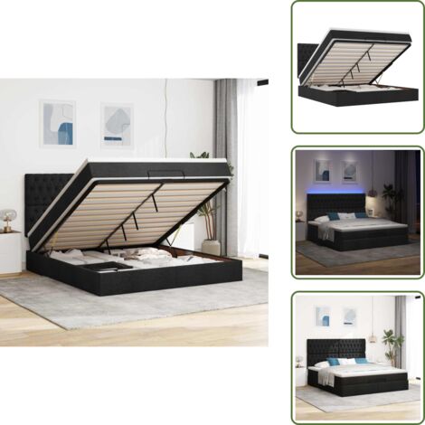 The Living Store Struttura Letto Pouf con Materasso Nero 180x200 cm in Tessuto - Materasso a molle insacchettate