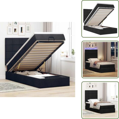 The Living Store Struttura Letto Pouf con Materasso Nero 90x190 cm in Tessuto - Materasso a molle insacchettate