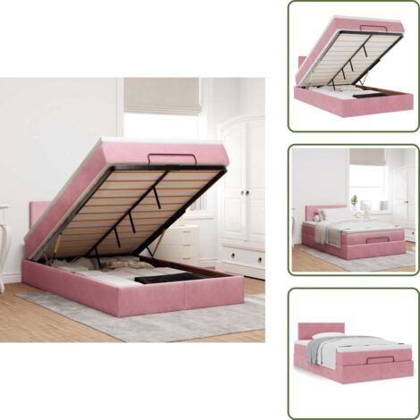 The Living Store Struttura Letto Pouf con Materasso Rosa 120x200 cm Velluto - Materasso a molle insacchettate