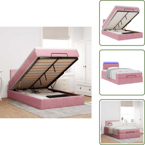 The Living Store Struttura Letto Pouf con Materasso Rosa 120x200 cm Velluto - Materasso a molle insacchettate