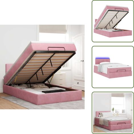 The Living Store Struttura Letto Pouf con Materasso Rosa 120x200 cm Velluto - Materasso a molle insacchettate