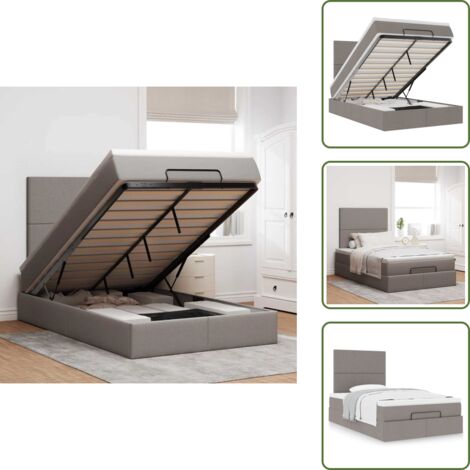 The Living Store Struttura Letto Pouf con Materasso Tortora 120x190 cm Tessuto - Materasso a molle insacchettate
