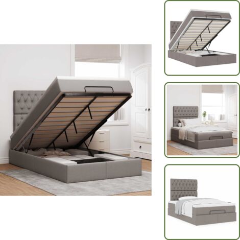 The Living Store Struttura Letto Pouf con Materasso Tortora 120x190 cm Tessuto - Materasso a molle insacchettate