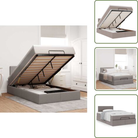 The Living Store Struttura Letto Pouf con Materasso Tortora 120x200cm in Tessuto - Materasso a molle insacchettate