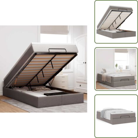 The Living Store Struttura Letto Pouf con Materasso Tortora 120x200cm in Tessuto - Materasso a molle insacchettate