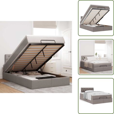 The Living Store Struttura Letto Pouf con Materasso Tortora 120x200cm in Tessuto - Materasso a molle insacchettate