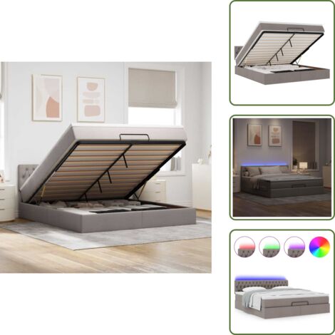 The Living Store Struttura Letto Pouf con Materasso Tortora 160x200cm in Tessuto - Materasso a molle insacchettate
