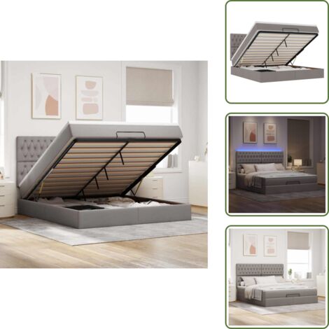 The Living Store Struttura Letto Pouf con Materasso Tortora 160x200cm in Tessuto - Materasso a molle insacchettate