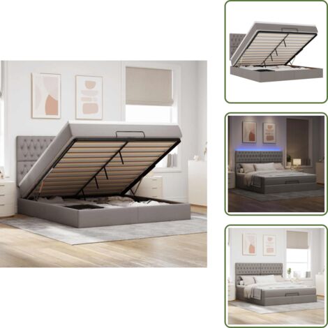 The Living Store Struttura Letto Pouf con Materasso Tortora 180x200cm in Tessuto - Materasso a molle insacchettate