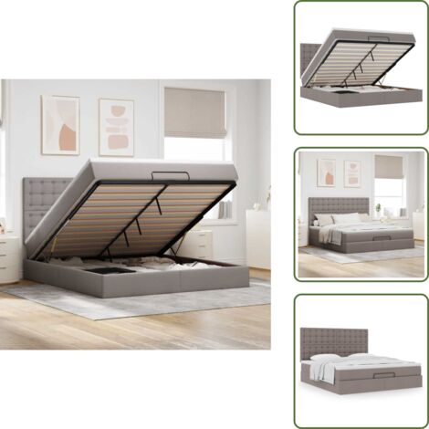 The Living Store Struttura Letto Pouf con Materasso Tortora 180x200cm in Tessuto - Materasso a molle insacchettate