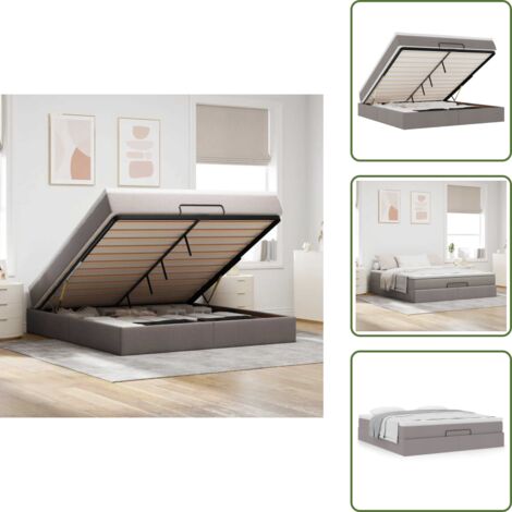 The Living Store Struttura Letto Pouf con Materasso Tortora 180x200cm in Tessuto - Materasso a molle insacchettate