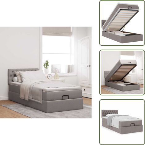 The Living Store Struttura Letto Pouf con Materasso Tortora 80x200 cm in Tessuto - Materasso a molle insacchettate