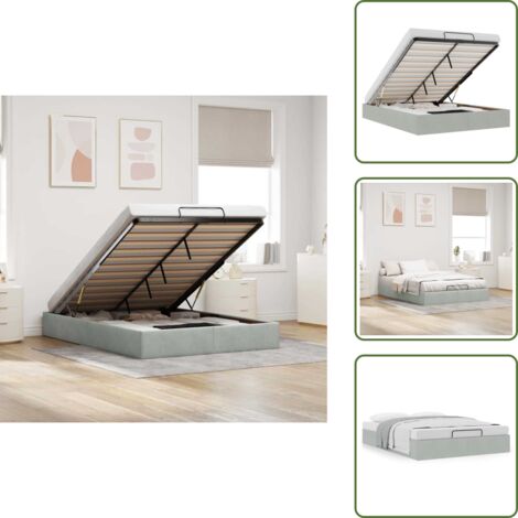 The Living Store Struttura Letto Pouf senza Materasso 140x200 cm in Velluto - Struttura letto