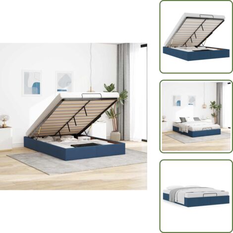 The Living Store Struttura Letto Pouf senza Materasso Blu 140x190 cm in Tessuto - Struttura letto