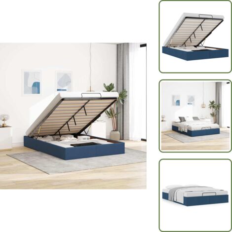 The Living Store Struttura Letto Pouf senza Materasso Blu 140x200cm in Tessuto - Struttura letto