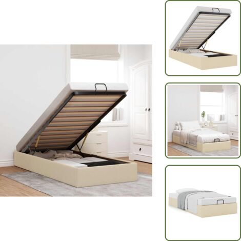 The Living Store Struttura Letto Pouf senza Materasso Crema 90x190 cm in Tessuto - Struttura letto