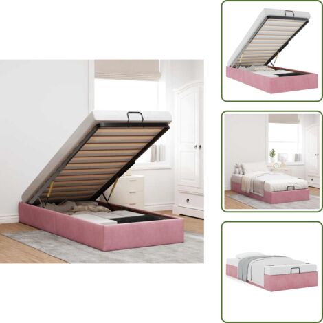 The Living Store Struttura Letto Pouf Senza Materasso Rosa 90x200 cm Velluto - Struttura letto