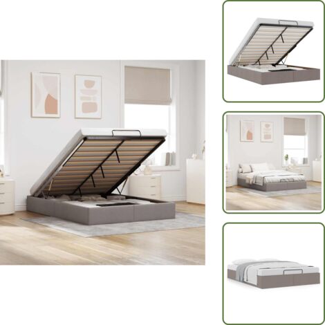 The Living Store Struttura Letto Pouf senza Materasso Tortora 140x190 cm Tessuto - Struttura letto