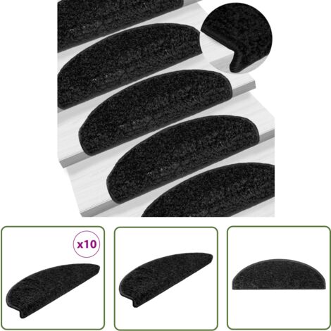 The Living Store Stufenmatten 10 Stk. 65x21x4 cm Schwarz - Stufenmatte - Treppenmatte - Treppenschutz - Treppenteppich - Rutschfeste Matte