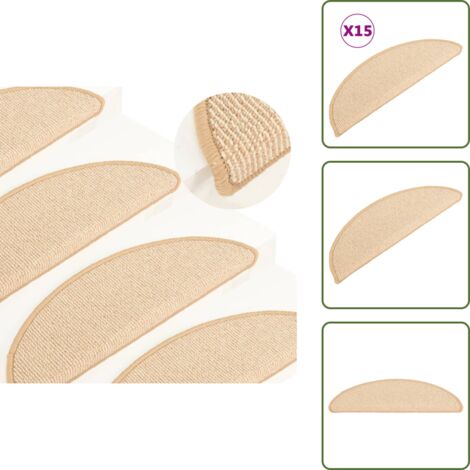 The Living Store Stufenmatten 15 Stk. 65x21x4 cm Creme Halbrund Groß - Treppenmatten