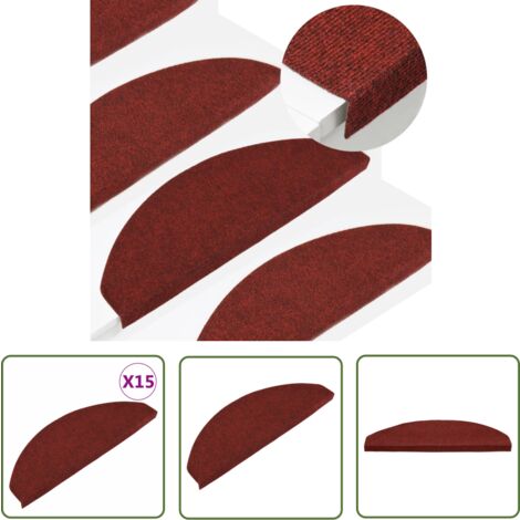 The Living Store Stufenmatten Selbstklebend 15 Stk. 65x22,5x3,5 cm Rot - Stufenmatte - Treppenmatte - Rutschfest - Selbstklebend - Nadelfilz