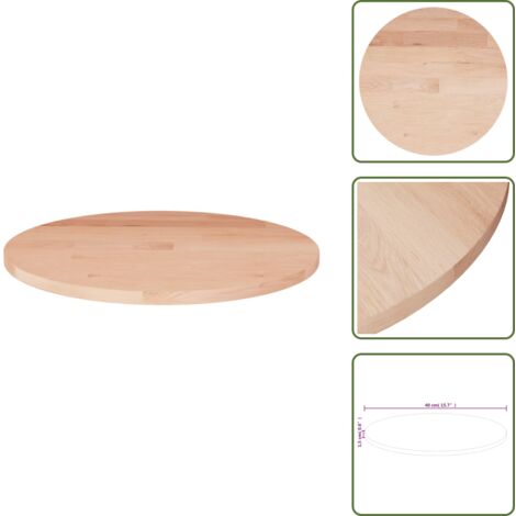 The Living Store Superficie de mesa redonda madera de roble sin tratar Ø40x1,5cm - Superficie de mesa