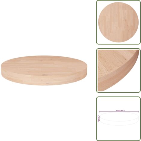 The Living Store Superficie de mesa redonda madera de roble sin tratar Ø50x4 cm - Superficie de mesa