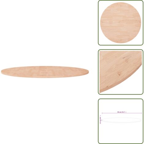 The Living Store Superficie de mesa redonda madera de roble sin tratar Ø90x1,5cm - Superficie de mesa