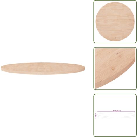 The Living Store Superficie de mesa redonda madera de roble sin tratar Ø90x2,5cm - Superficie de mesa