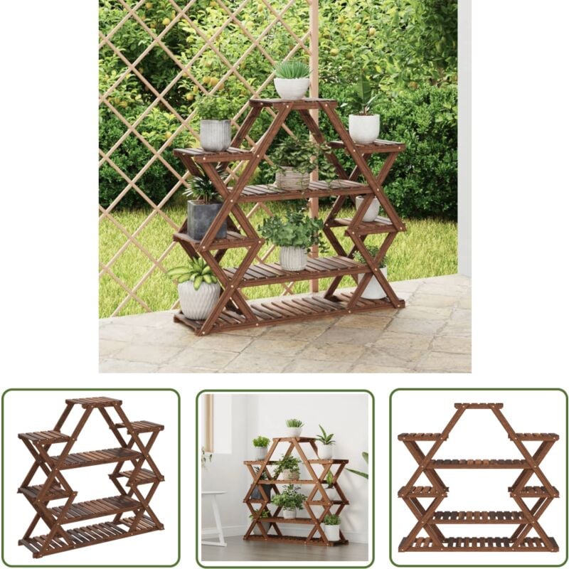 The Living Store - Support à fleurs 110x25x105 cm bois massif de sapin - Supports De Plantes - Jardinière Murale - Rangement Extérieur - Déco