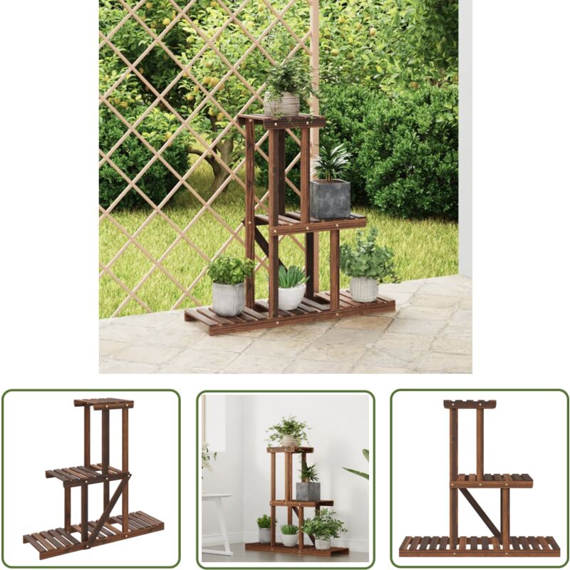 The Living Store - Support à fleurs 81x25x75,5 cm bois massif de sapin - Support à Fleurs - Plante - Jardinerie - Intérieur Design - Meuble Extérieur