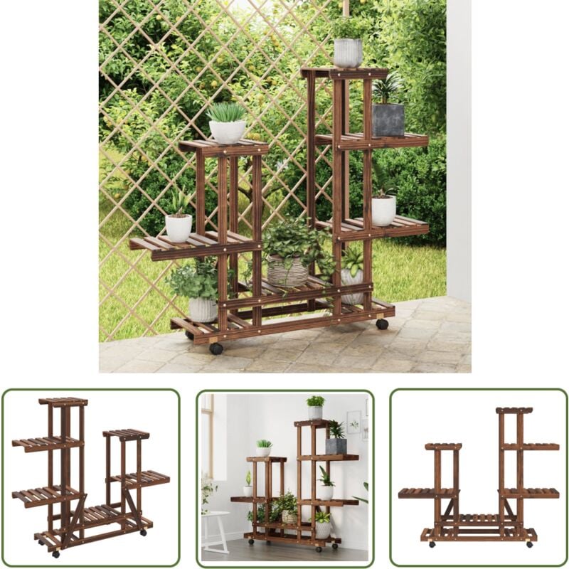 The Living Store - Support à fleurs avec roues 95x25x101 cm bois massif de sapin - Support Plante - Jardinerie - Meuble Extérieur - Rangement Jardin