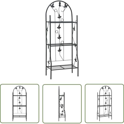 The Living Store Support à plantes 3 niveaux Noir 52x28x128 cm Fer - Support Plante - Jardinerie - Rangement Extérieur - Décoration Jardin - Étagère Plante