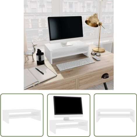 The Living Store Support de moniteur Blanc 42 x 24 x 13 cm Bois d'ingénierie - Support De Moniteur - Meuble Tv - Bureau Ergonomique - Étagère De Rangement - Bois D'ingénierie