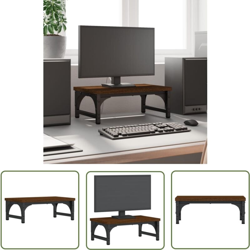 The Living Store Support de moniteur chêne marron 37x23x14 cm bois d'ingénierie - Support Ordinateur - Support Écran - Bureau Ergonomique - Meuble