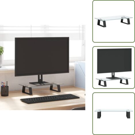 The Living Store Support de moniteur noir 40x20x8 cm verre trempé et métal - Support Ordinateur - Support Ecran - Support Moniteur - Ergonomie Bureau - Organisation Bureau