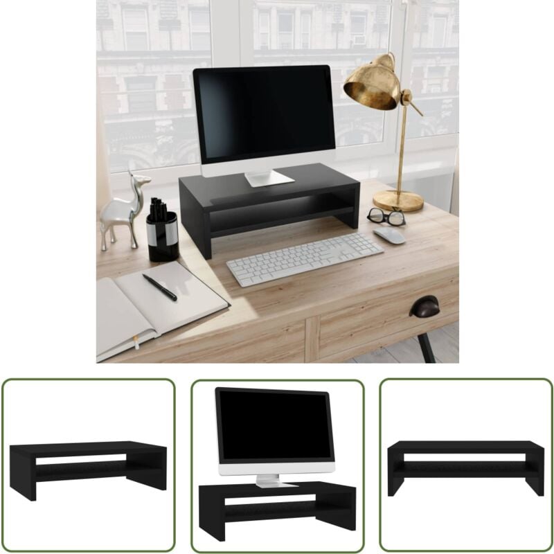The Living Store - Support de moniteur Noir 42 x 24 x 13 cm Bois d'ingénierie - Support Tv - Meuble Tv - Bureau Ergonomique - Support Ordinateur