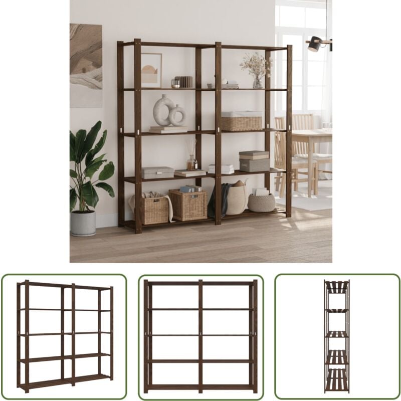 The Living Store - Support de rangement à 5 niveaux marron 170x38x170 cm bois pin - Etagere Bois - Rangement Atelier - Rangement Maison - Support De