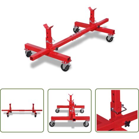 The Living Store Support d'essieu mobile Rouge - Support Essieu Voiture - Chariot Véhicule - Outil Garage - Déplacement Véhicule - Outils Mécanique