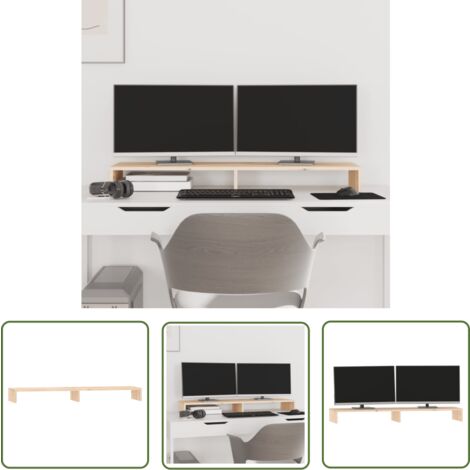 The Living Store Support pour moniteur 100x27x10 cm Bois de pin solide - Support Ordinateur - Support Ecran - Support Monitor - Meuble Informatique - Rangement Bureau