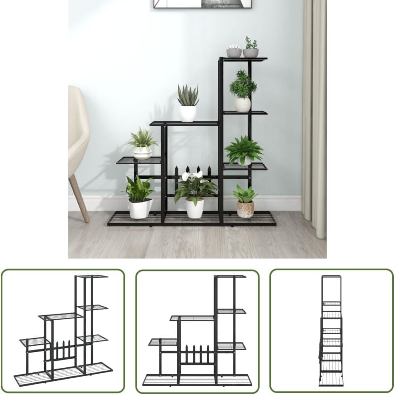Support pour plantes 94,5x25x88 cm Noir Métal - Support Plante - Jardinerie - Rangement Extérieur - Décoration Jardin - Fleur Pot - The Living Store