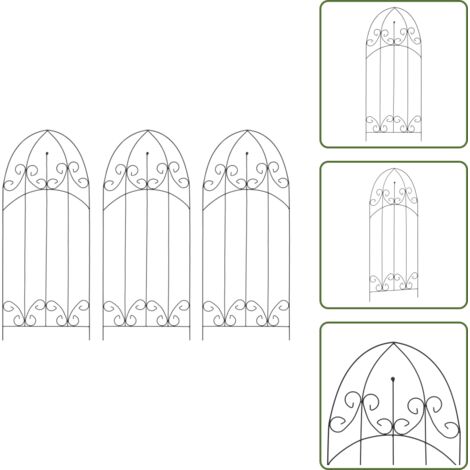 The Living Store Supporti da Giardino per Piante 3 pz Neri 40x100 cm in Ferro - Supporti da giardino