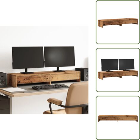 The Living Store Supporto Monitor con Cassetti Legno 100x27x15 cm in Truciolato - Cassetti