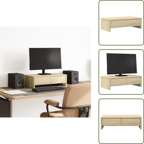 The Living Store Supporto Monitor con Cassetti Sonoma 50x27x15 cm in Truciolato - Cassetti